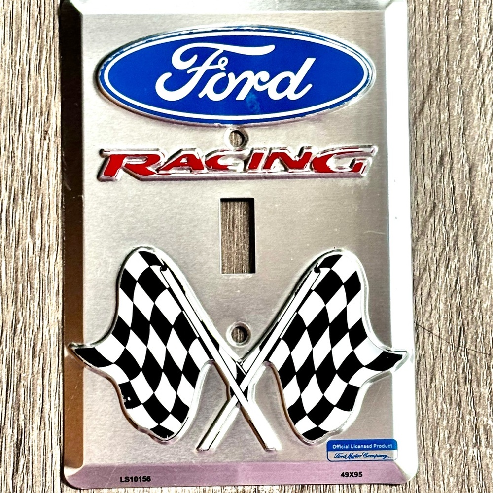 Ford FMC Racing Flags Silver Metal Switch Plate Made in the USA